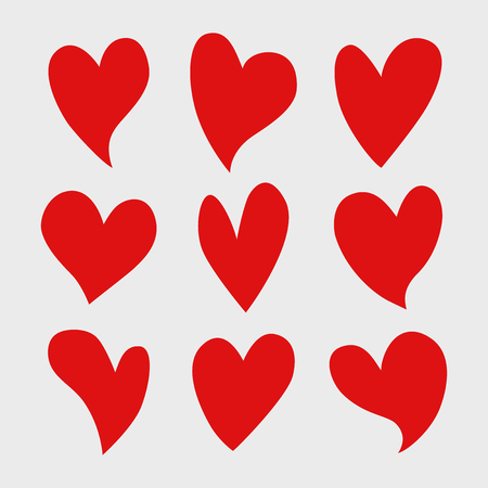 Vector set of red isolated hearts icons. Valentine's day design elementsのイラスト素材