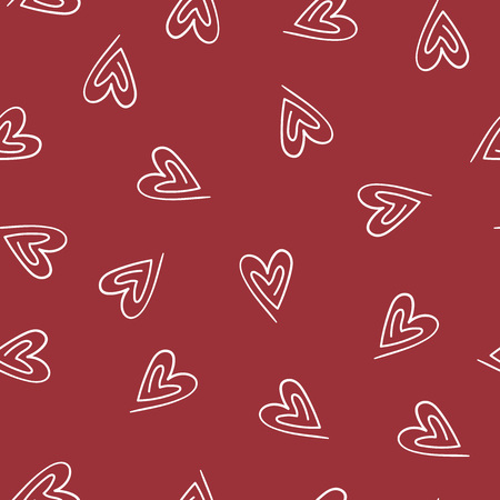 Doodle red Lovely Valentines Day background seamless pattern with cute hearts. Vector illustration.のイラスト素材