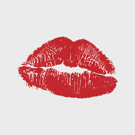 Vector illustration of womans girl red lipstick kiss mark isolated on white background. Valentines day icon, sign, symbol, clip art for design.のイラスト素材