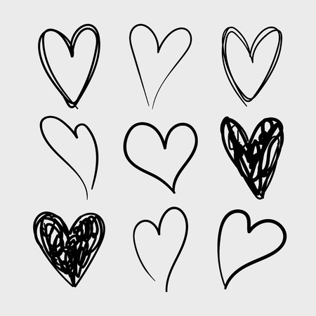 Vector set of doodle hand drawn isolated hearts icons. Design elementsのイラスト素材