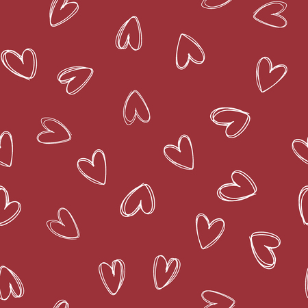 Doodle red Lovely Valentines Day background seamless pattern with cute hearts. Vector illustration.のイラスト素材