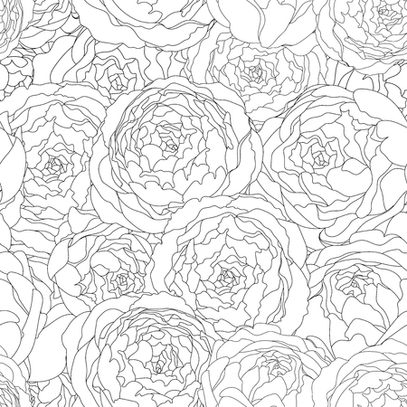 Seamless background vintage pattern with peony flowers. Vector hand drawn illustration. Graphic hand drawn floral pattern. Textile fabric design.のイラスト素材