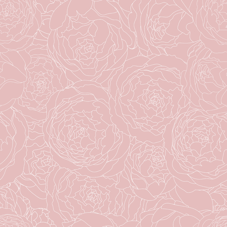 Seamless pink background vintage pattern with peony flowers. Vector hand drawn illustration. Graphic hand drawn floral pattern. Textile fabric design.のイラスト素材