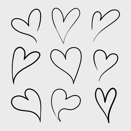 Vector set of doodle hand drawn isolated hearts icons. Design elementsのイラスト素材