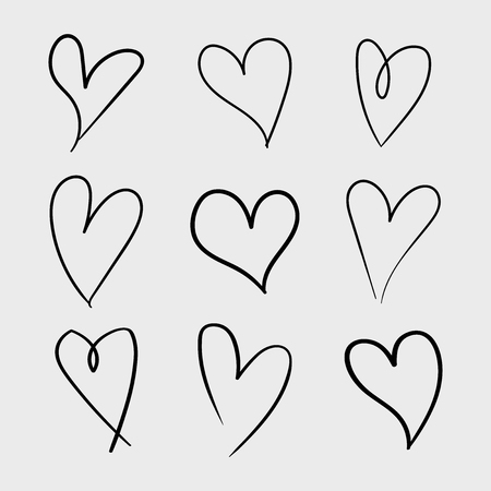 Vector set of doodle hand drawn isolated hearts icons. Design elementsのイラスト素材