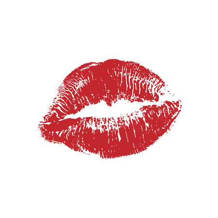 Vector illustration of womans girl red lipstick kiss mark isolated on white background. Valentines day icon, sign, symbol, clip art for design.のイラスト素材