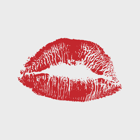 Vector illustration of womans girl red lipstick kiss mark isolated on white background. Valentines day icon, sign, symbol, clip art for design.のイラスト素材