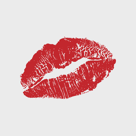 Vector illustration of womans girl red lipstick kiss mark isolated on white background. Valentines day icon, sign, symbol, clip art for design.のイラスト素材