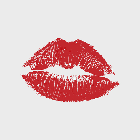 Vector illustration of womans girl red lipstick kiss mark isolated on white background. Valentines day icon, sign, symbol, clip art for design.のイラスト素材