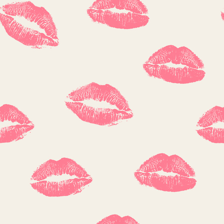 Vector woman pink lipstick kiss prints seamless background pattern. Pink lovely kisses for romantic, wedding and valentine backgroundsのイラスト素材
