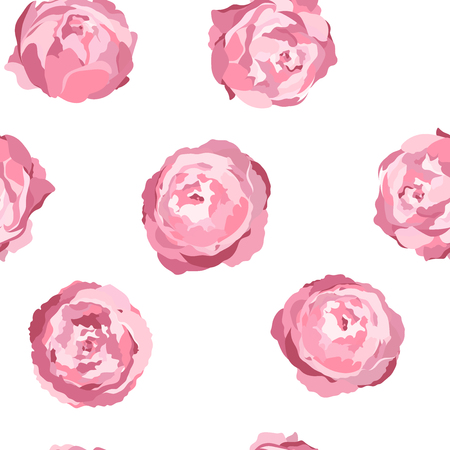 Vector seamless pattern with pink peony flowers on white background. Romantic design for natural cosmetics, perfume, women products. Can be used as greeting card or wedding backgroundのイラスト素材