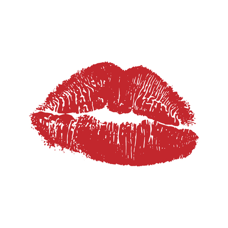 Vector illustration of womans girl red lipstick kiss mark isolated on white background. Valentines day icon, sign, symbol, clip art for design.のイラスト素材