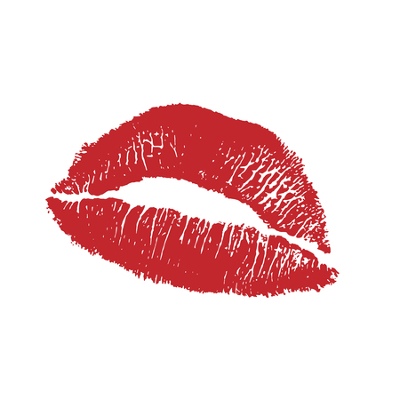 Vector illustration of womans girl red lipstick kiss mark isolated on white background. Valentines day icon, sign, symbol, clip art for design.のイラスト素材