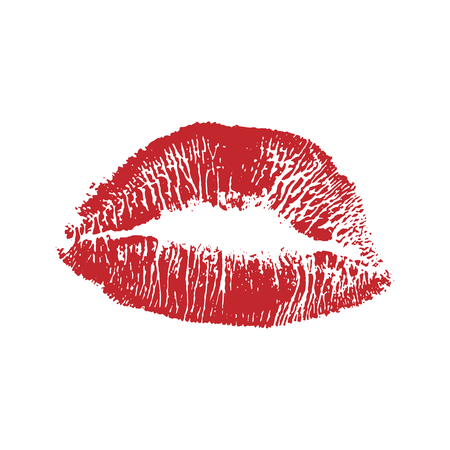 Vector illustration of womans girl red lipstick kiss mark isolated on white background. Valentines day icon, sign, symbol, clip art for design.のイラスト素材