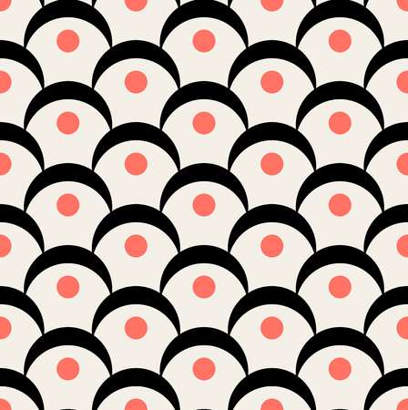 Japanese abstract wave dotted traditional vector seamless pattern in black and coral color style. Good background for sushi designのイラスト素材
