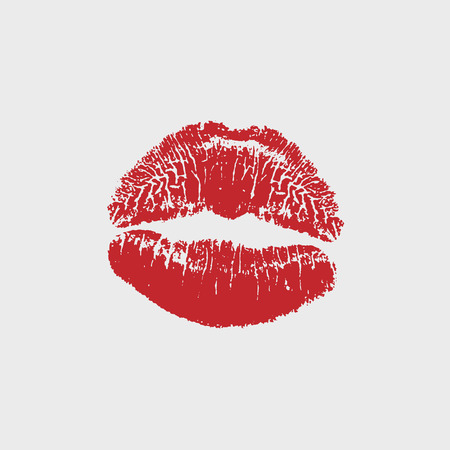 Vector illustration of womans girl red lipstick kiss mark isolated on white background. Valentines day icon, sign, symbol, clip art for design.のイラスト素材