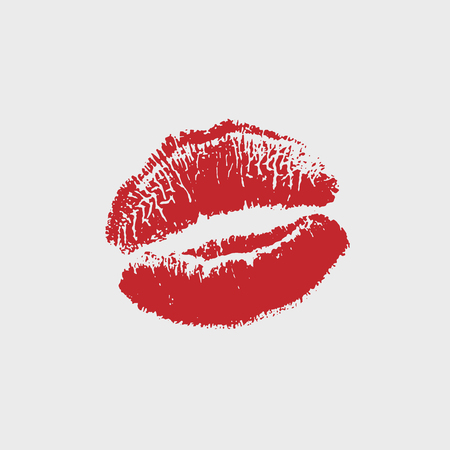 Vector illustration of womans girl red lipstick kiss mark isolated on white background. Valentines day icon, sign, symbol, clip art for design.のイラスト素材