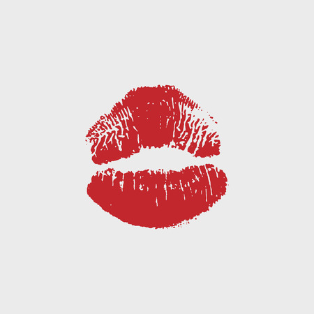 Vector illustration of womans girl red lipstick kiss mark isolated on white background. Valentines day icon, sign, symbol, clip art for design.のイラスト素材