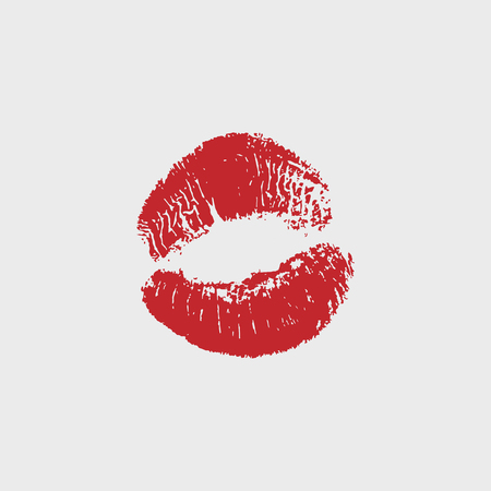 Vector illustration of womans girl red lipstick kiss mark isolated on white background. Valentines day icon, sign, symbol, clip art for design.のイラスト素材
