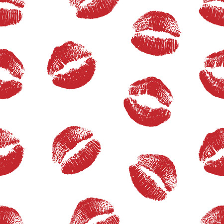 Vector woman red lipstick kiss prints seamless pattern. Red kisses for romantic, wedding, world kiss day and valentine backgroundsのイラスト素材