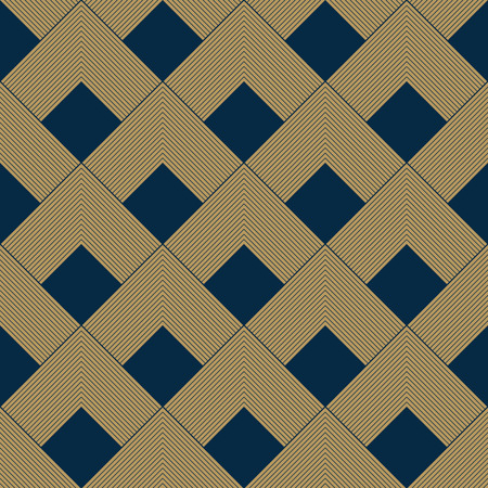 Abstract geometric pattern with lines, rhombuses. A seamless vector background. Blue and gold textureのイラスト素材