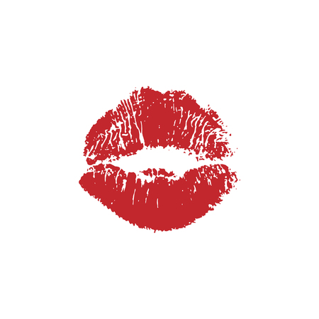 Vector illustration of womans girl red lipstick kiss mark isolated on white background. Valentines day icon, sign, symbol, clip art for design.のイラスト素材