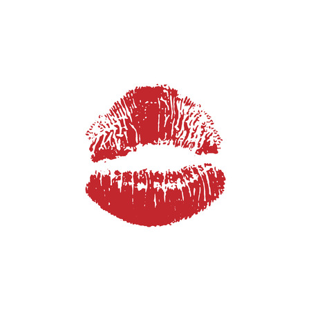 Vector illustration of womans girl red lipstick kiss mark isolated on white background. Valentines day icon, sign, symbol, clip art for design.のイラスト素材