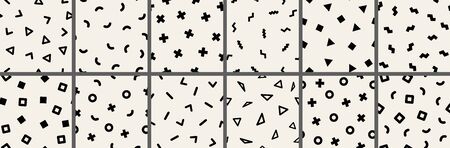 Set of 12 seamless patterns with geometric elements. Pattern in hipster memphis style. Pattern is suitable for posters, postcards, fabric or wrapping paperのイラスト素材