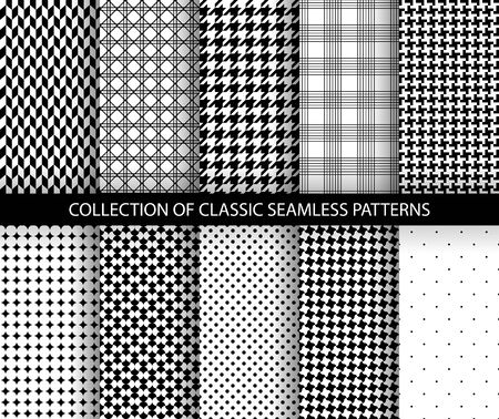 Set of classic fashion houndstooth seamless geometric patterns. Variations of pied de poule printのイラスト素材