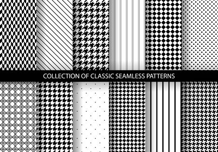 Set of classic fashion houndstooth seamless geometric patterns. Variations of pied de poule printのイラスト素材