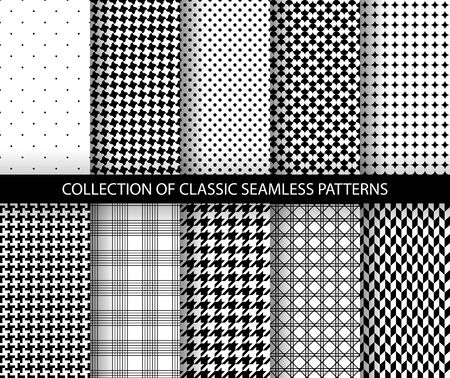 Set of classic fashion houndstooth seamless geometric patterns. Variations of pied de poule printのイラスト素材