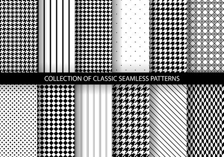 Set of classic fashion houndstooth seamless geometric patterns. Variations of pied de poule printのイラスト素材