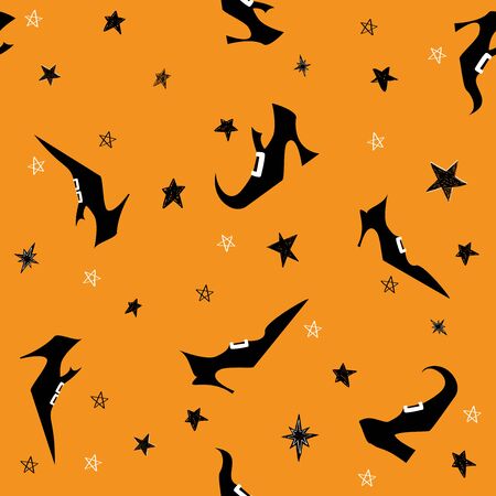 Happy Halloween vector seamless pattern with witch shoes and starsのイラスト素材