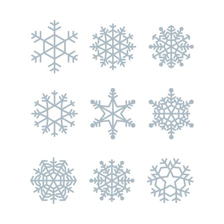 Collection of winter snowflakes. Vector icons for christmas and new year illustrations. Graphic modern light blue crystalのイラスト素材