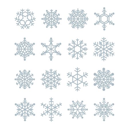 Collection of winter snowflakes. Vector icons for christmas and new year illustrations. Graphic modern light blue crystalのイラスト素材