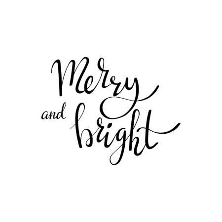 Merry and Bright. Hand lettering calligraphic Christmas type posterのイラスト素材