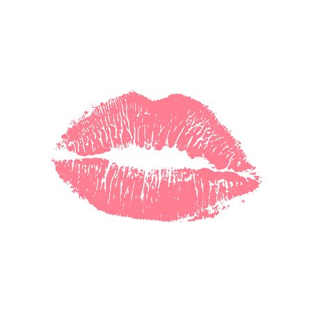Vector illustration of womans girl pink lipstick kiss mark isolated on white background. Valentines day icon, sign, symbol, clip art for design.のイラスト素材