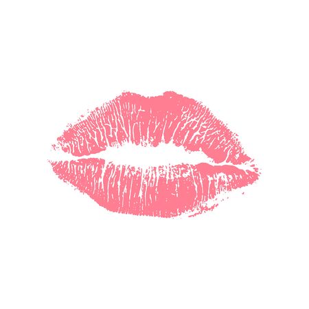 Vector illustration of womans girl pink lipstick kiss mark isolated on white background. Valentines day icon, sign, symbol, clip art for design.のイラスト素材