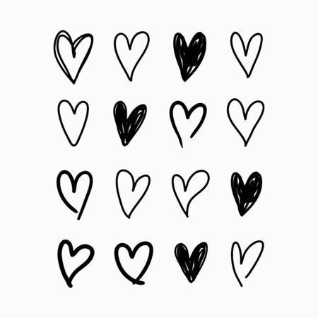 Vector set of doodle hand drawn isolated hearts icons. Design elementsのイラスト素材