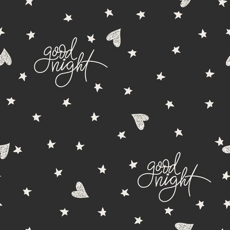 Good Night seamless pattern with cute stars and lettering. Sweet dreams background. Vector illustrationのイラスト素材