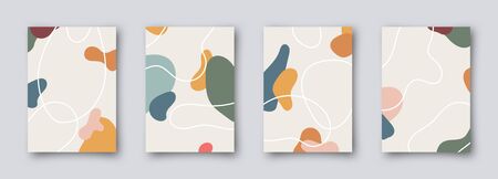 Memphis style covers set with geometric shapes and patterns. Collection of templates in trendy memphis fashion 80-90s. for cover design, ad, posters, books, greeting cards and more. Vector.のイラスト素材
