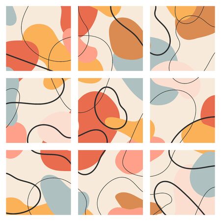 Vector set of abstract creative backgrounds in minimal trendy style with copy space for text - design templates for social media posts and stories - simple, stylish and minimal wallpaper designsのイラスト素材