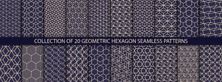 Collection of hexagonal patterns. Vector geometric textures. Abstract ornamental backgroundsのイラスト素材