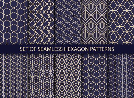Collection of hexagonal patterns. Vector geometric textures. Abstract ornamental backgroundsのイラスト素材