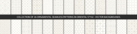 Big set of oriental patterns. White and gold background with Arabic ornaments. Patterns, backgrounds and wallpapers for your design. Textile ornament. Vector illustration.のイラスト素材