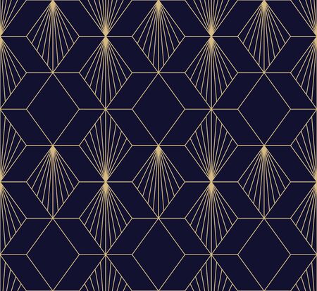 Geometric abstract pattern. Seamless vector background. Dark blue and gold texture. Graphic modern patternのイラスト素材