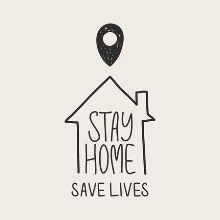 Vector illustration with handwritten stay home save lives motivation.のイラスト素材