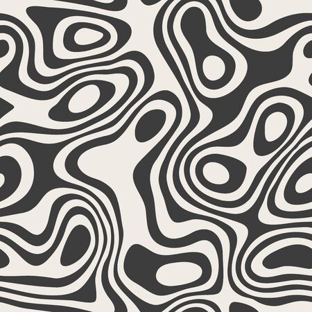 Vector seamless pattern. Abstract grunge texture with monochrome fluid stains. Creative background with linear blots. Decorative design with marble effect.のイラスト素材