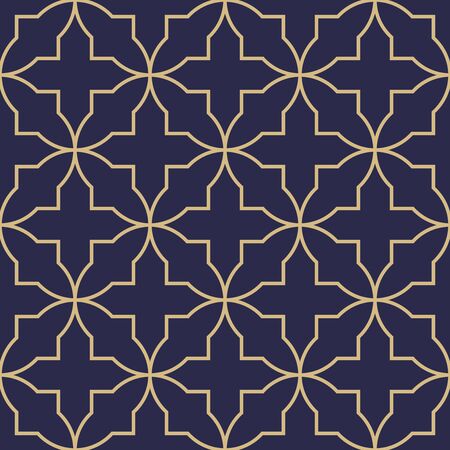 Seamless pattern in islamic style. Vector oriental background in dark blue and gold colors.のイラスト素材