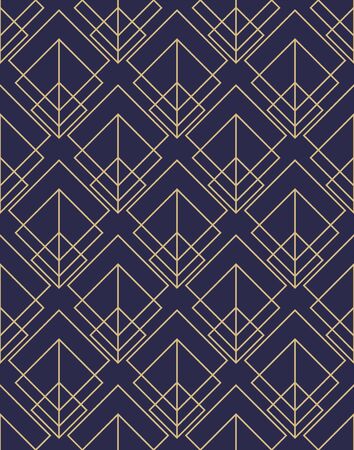 Geometric abstract ornamental pattern. Seamless vector background. Dark blue and gold texture. Graphic modern patternのイラスト素材
